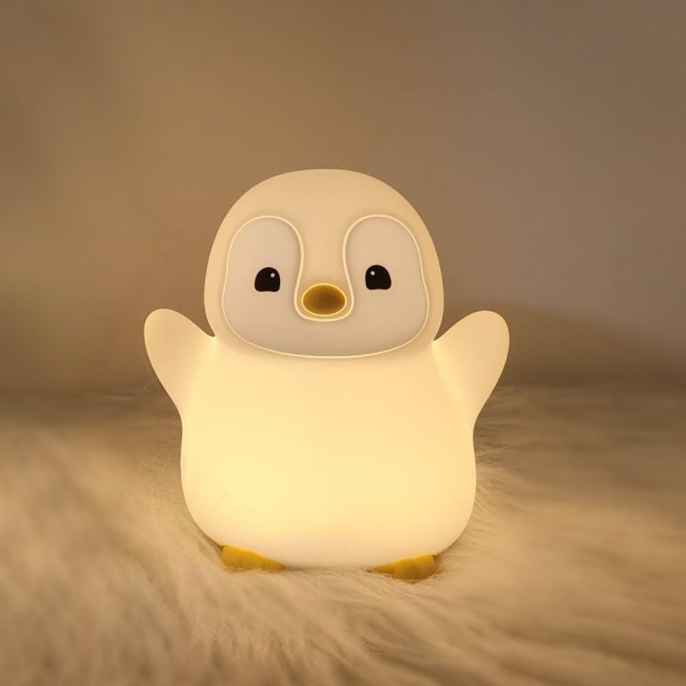 Novelty Soft Penguin Silicone Night Light for Kids Room, Rechargeable Nursery Sleeping Nightlights, 2 Level Lighting Mode Table 