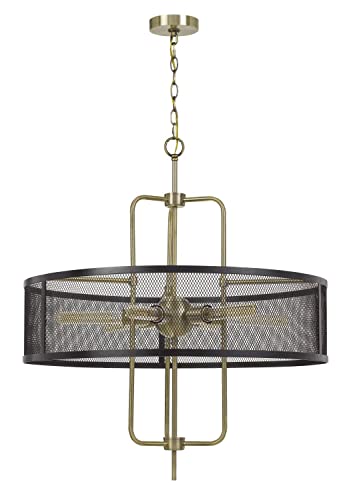Cal 60W x 6 Leiden Metal Chandelier, Antique Brass/Black, 28 x 28 x 31.5 inches, Model FX-3727-6, Mesh Shade, Edison