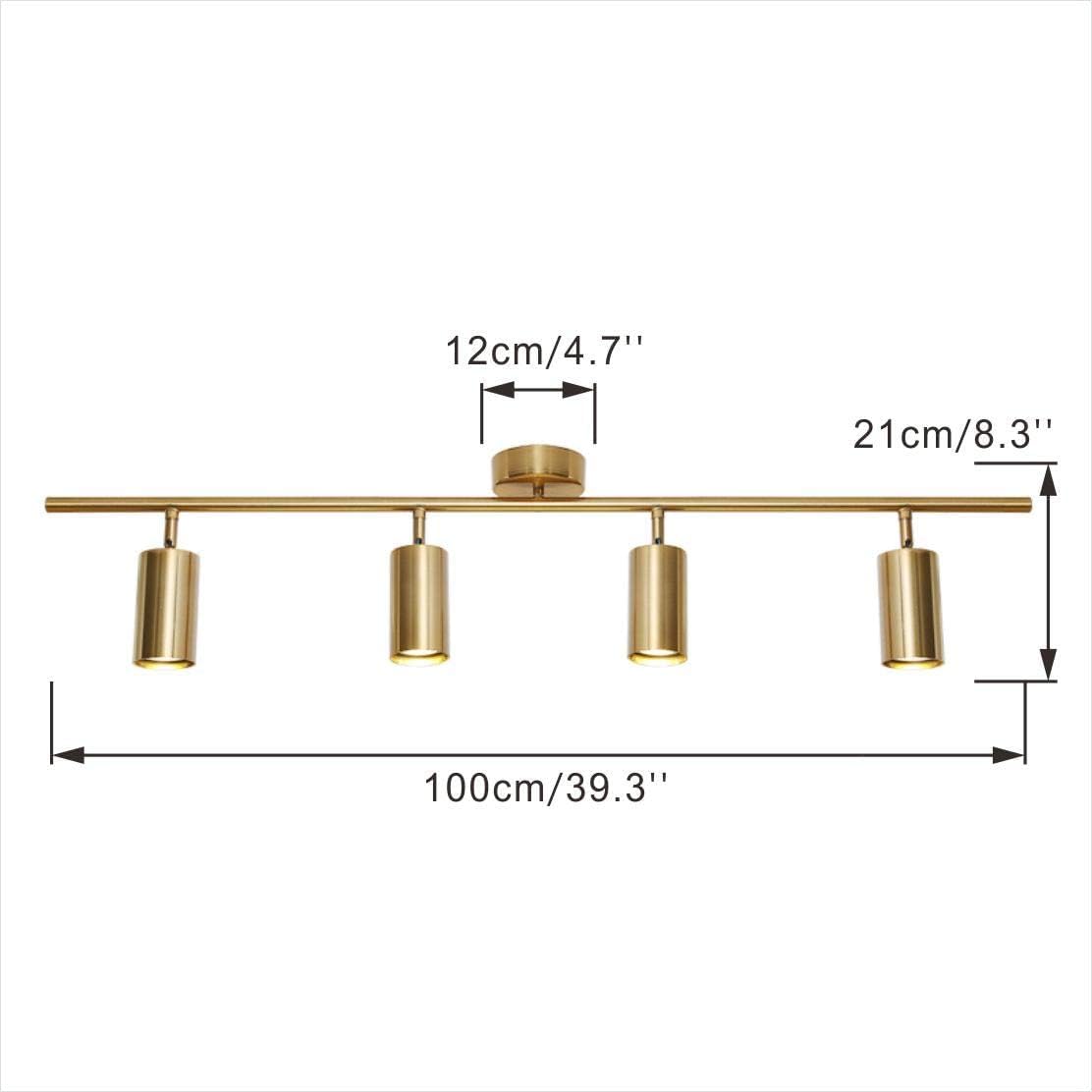 KCO Lighting 4-Light Flush Mount Track Lighting Fixtures Modern Kitchen Track Lights Brass Gold Ceiling Light Spotlight Mid Cent