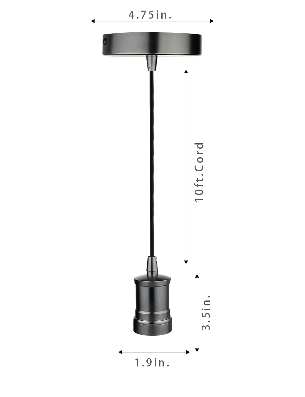 Harwez Silvery Black Pendant Light Fitting Industrial Style, Smoked Pearl Ceiling Lighting Fixture, Single Light Socket, 4.75'' Canopy, Adjustable 10Ft Black Fabric Cord, E26 Lampholder, Lp-116-1