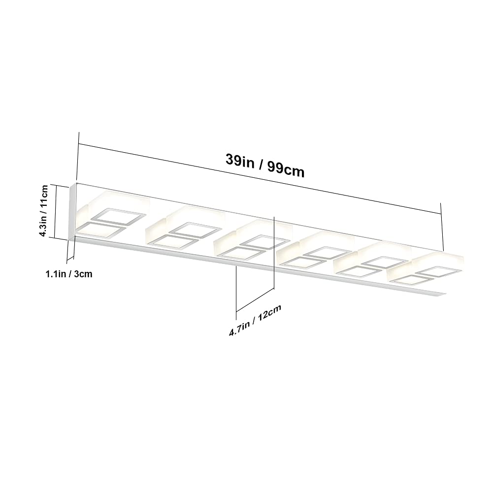 Ralbay Led Modern Chrome Vanity Lights 6 Lights Stainless Steel Acrylic Modern Led Bathroom Vanity Lights Over Mirror (4500K Neu