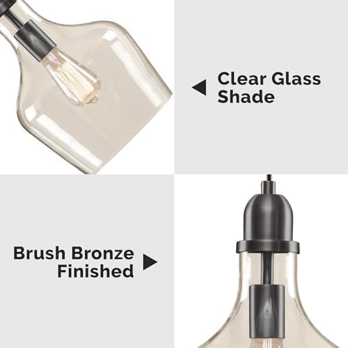 Hampton Hill Auburn Pendant Light, Industrial Design, Hand-Blown Glass, 9in Dia x 95.5in H, Bronze/Clear, Model MP151-0198