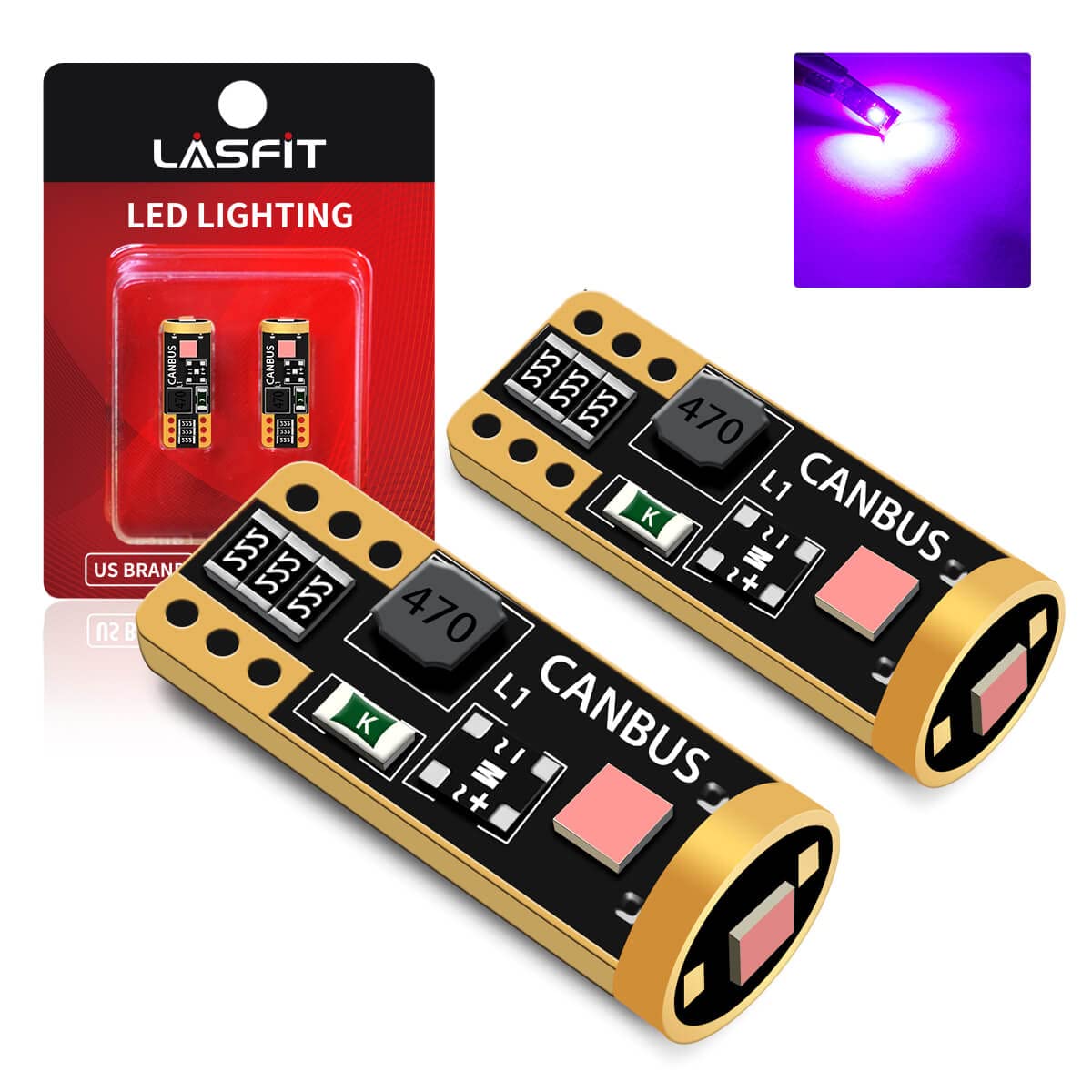 LASFIT LED Bulb T10 194 2825 400LM Non-Polarity Pack of 2 Purple Pink for Dome Map License Plate Lights