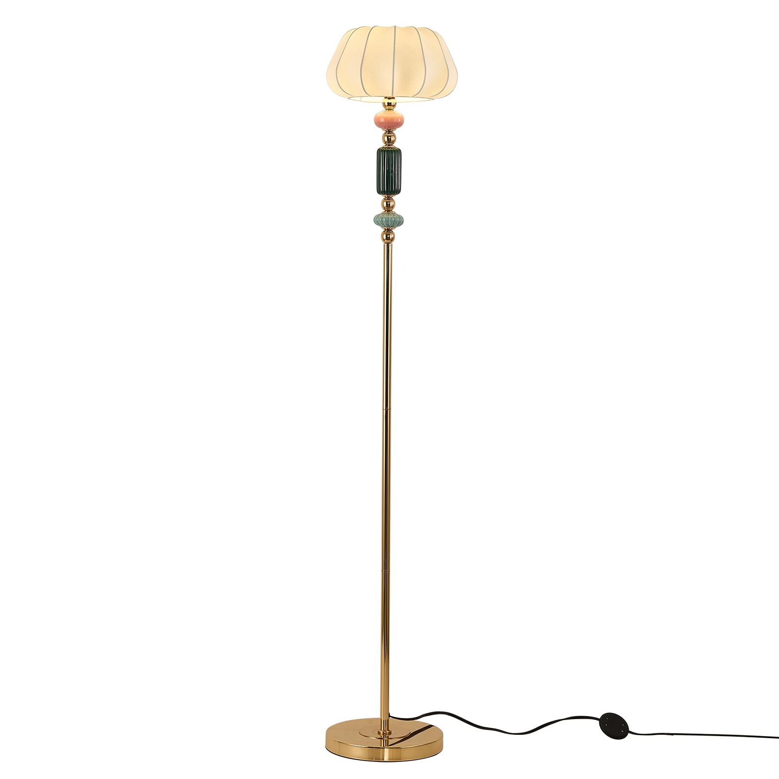 FALINNEAD Floor Standing Tall Lamp Imitated Silk White Shade Floor Lamp with Plug Switch Button for Living Room Bedroom Home Off