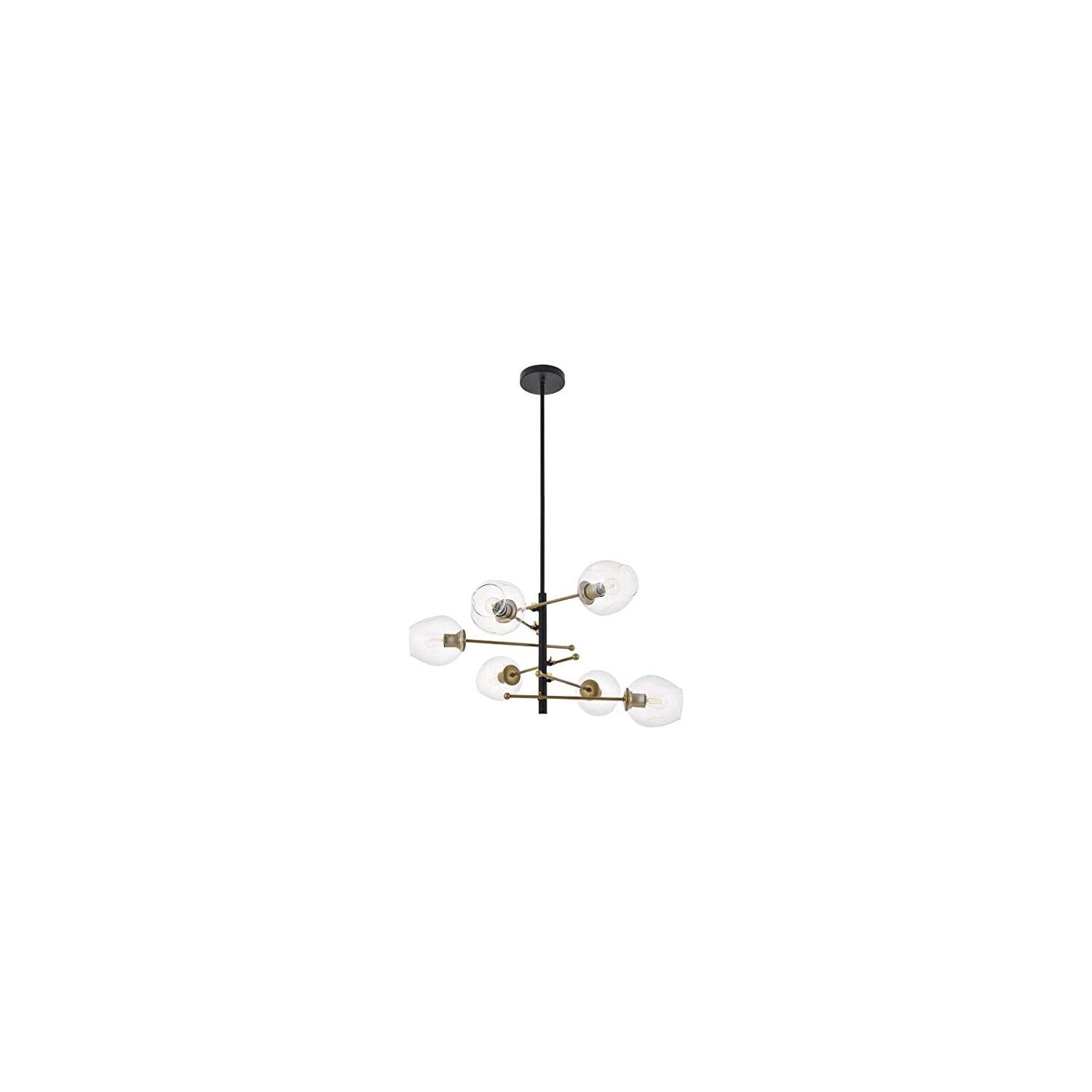 Living District Paragon 6 Light Matte Black and Brass Pendant