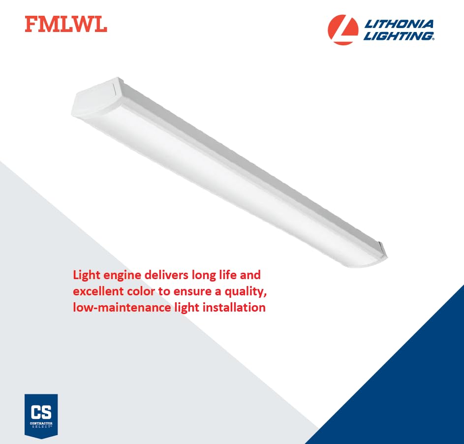 Lithonia Lighting LED Flush Mount Ceiling Light, 48-Inch, Polycarbonate, 4000K Cool White, Model FMLWL 48 840