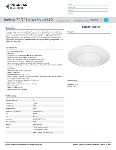 Progress Lighting P810013-028-30 Intrinsic Close-To-Ceiling, 7-1/2 In X 1-5/16 In, White