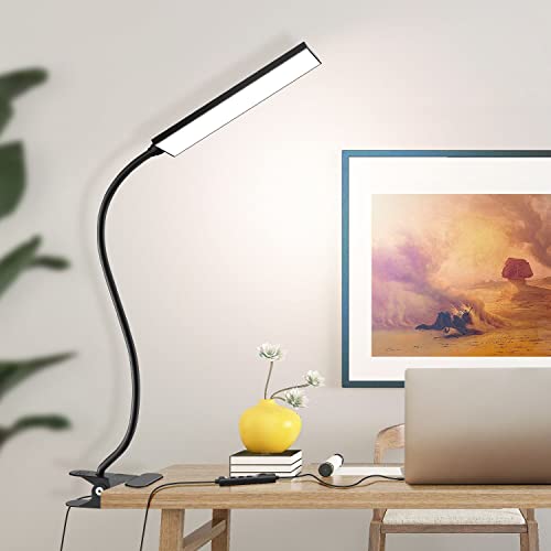 Vansuny Clip On Light Led Desk Lamp With Eye-Caring Led Light And Metal Clip, 11 Level Brightness 3 Color Modes, Power By Usb Po