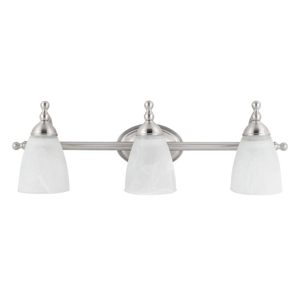 Globe Electric 50783 23'' 3-Light Vanity Lighting, Satin Nickel, Alabaster Glass Shades, Bathroom D?or, Kitchen, Lights, Home Es
