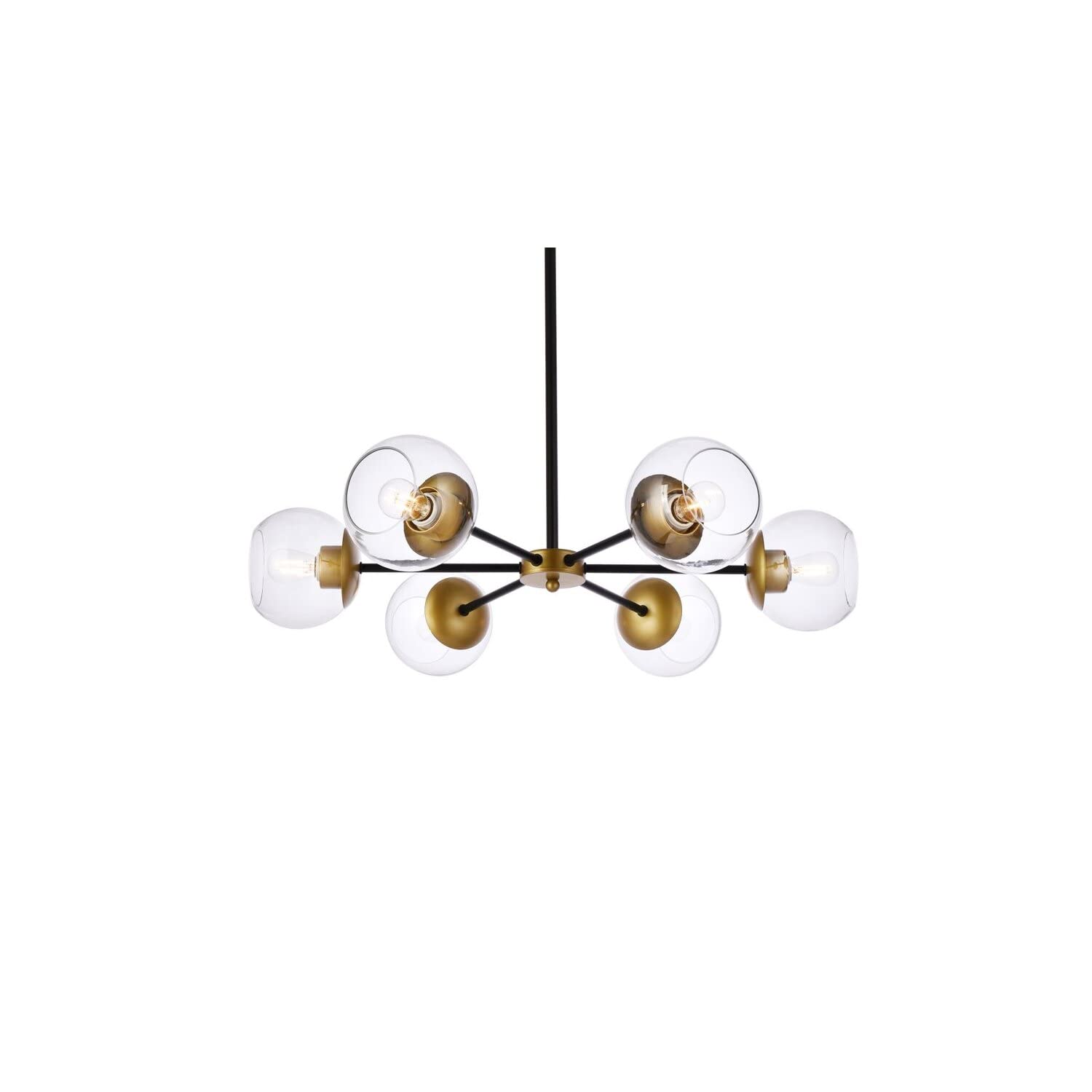 Living District Briggs 6-Light Metal Pendant with Clear Shade in Black and Brass