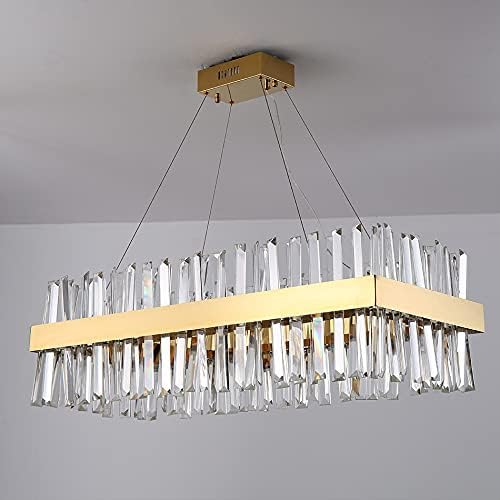 Mrs Go Rectangular Kitchen Island Chandelier, Gold Crystal Hanging Lamp, Luxury Dining Room Light Fixtures Decor For Home, Livin