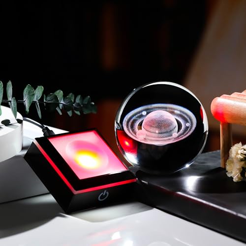 Qianwei 3D Saturn Crystal Ball Night Light Laser Engraved Glass Planet Sphere Gifts Crystal Solar System Saturn Model Decor Spac
