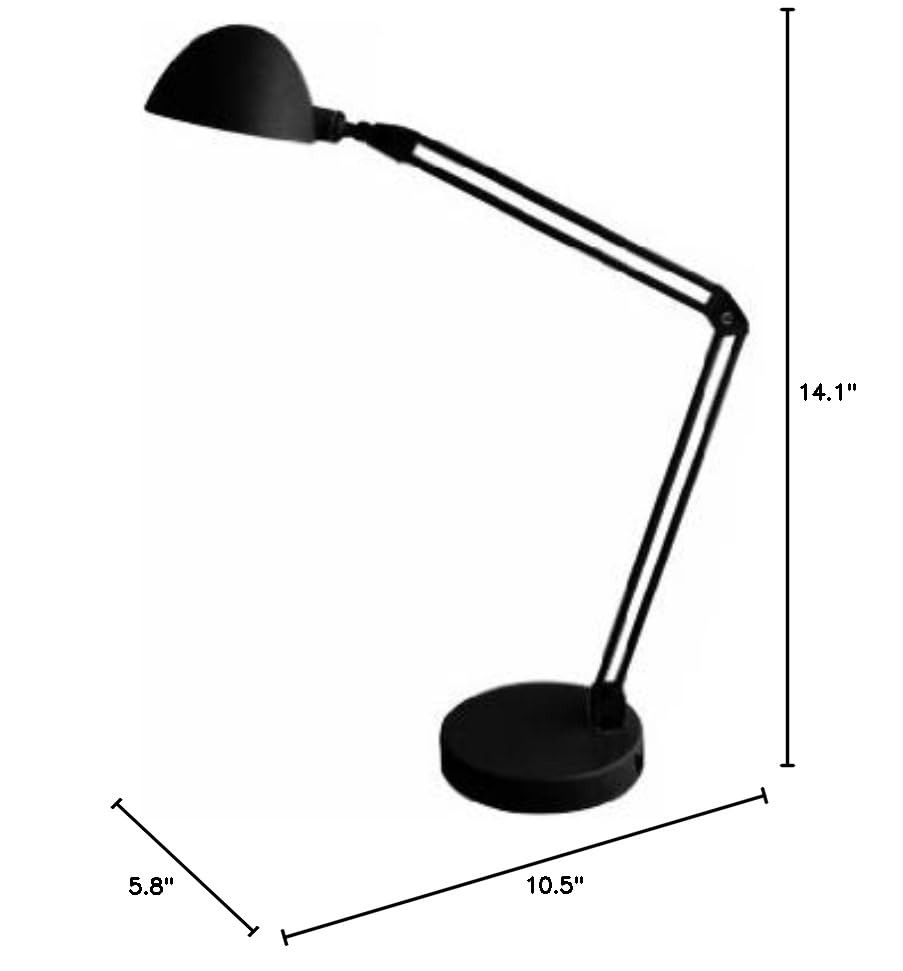 LEDU Flex-Reach Domed LED Desk Lamp, Plastic, Daylight, Model L9142BK, Black
