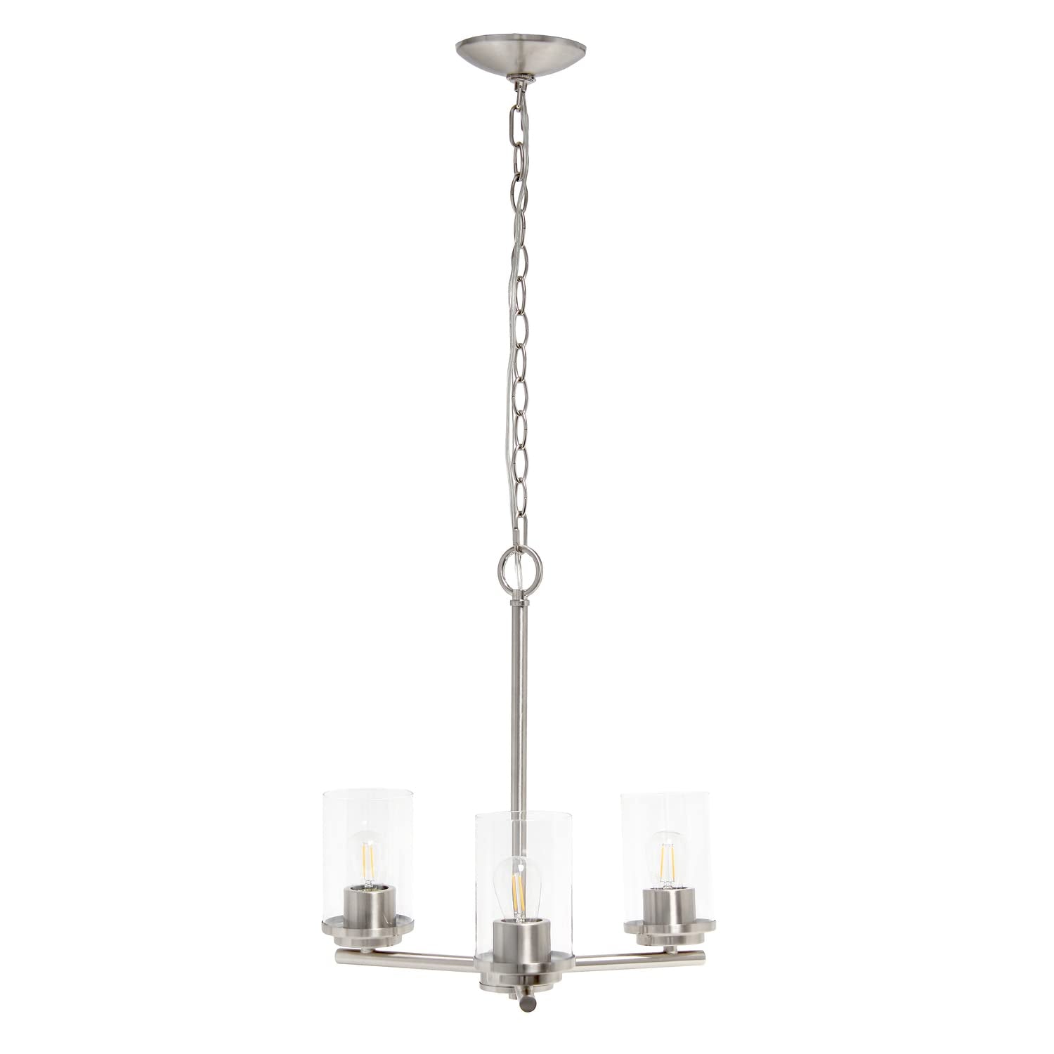 Elegant Designs 3-Light Pendant Chandelier, Glass & Metal, 15in Brushed Nickel, Model PT1018-BSN