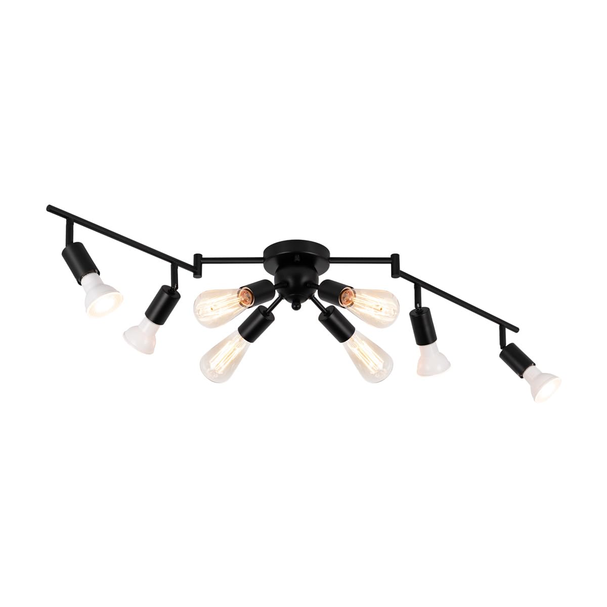 Mirrea 3.5 Ft 4-Light Black Track Lighting Kit With Rotating Heads And 4-Light Sputnik Flush Mount Light