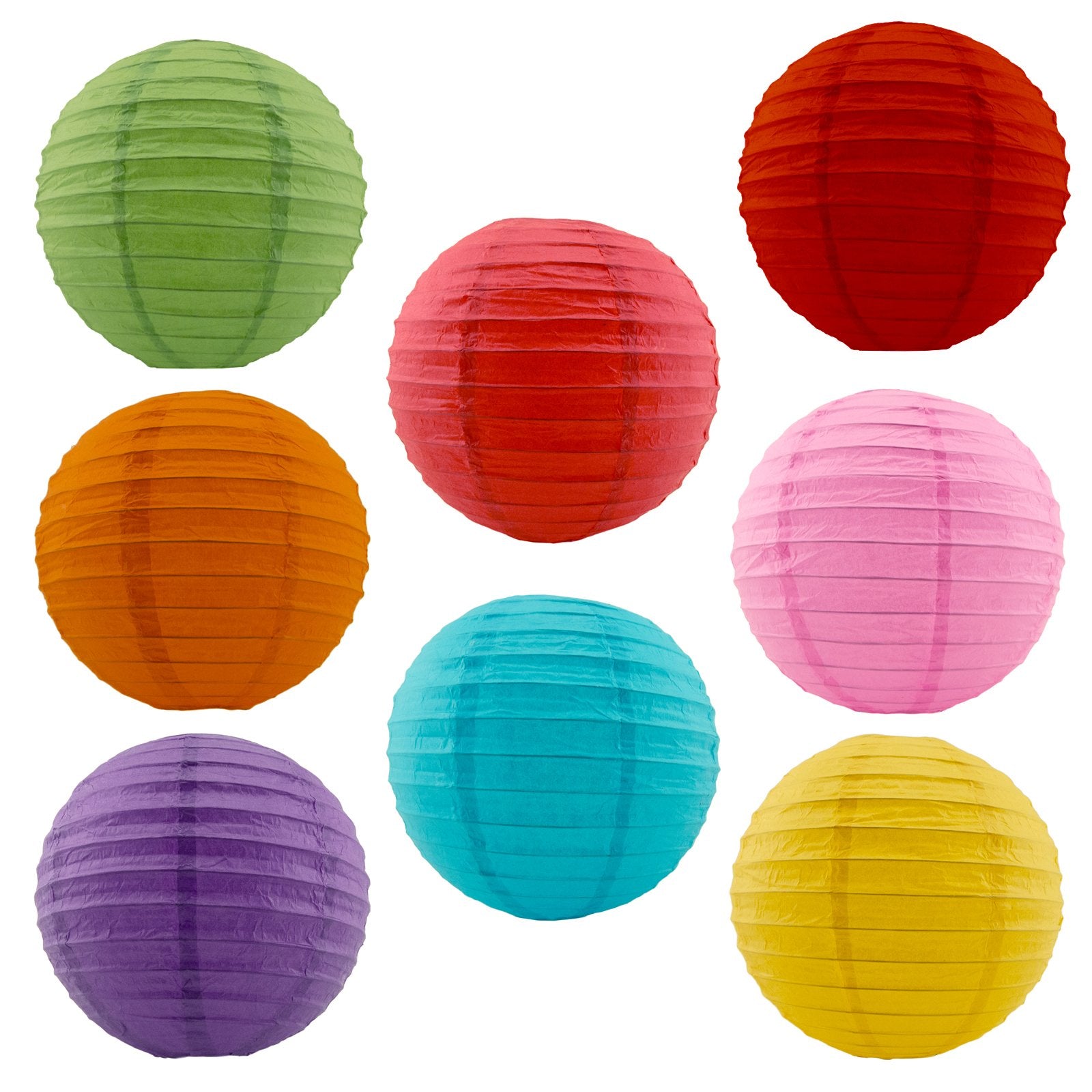 Charmed 12in Paper Lanterns, Assorted Multicolor, Metal Frame, 8 Count