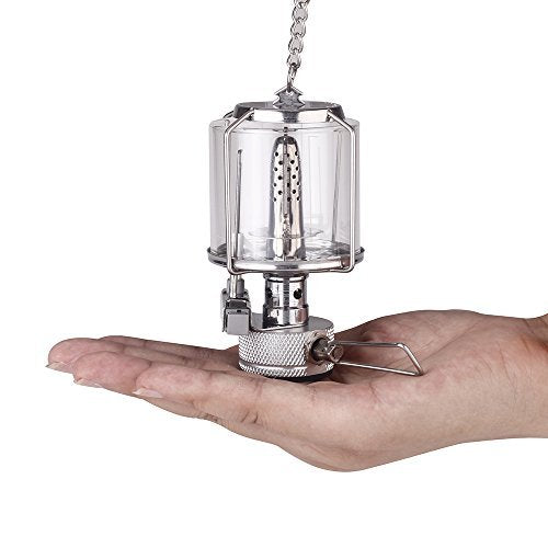 Docooler Mini Portable Camping Lantern - Silver Ceramic Gas Light, Model MOH10911-G-HSF, Ideal for Hiking and Outdoor Use