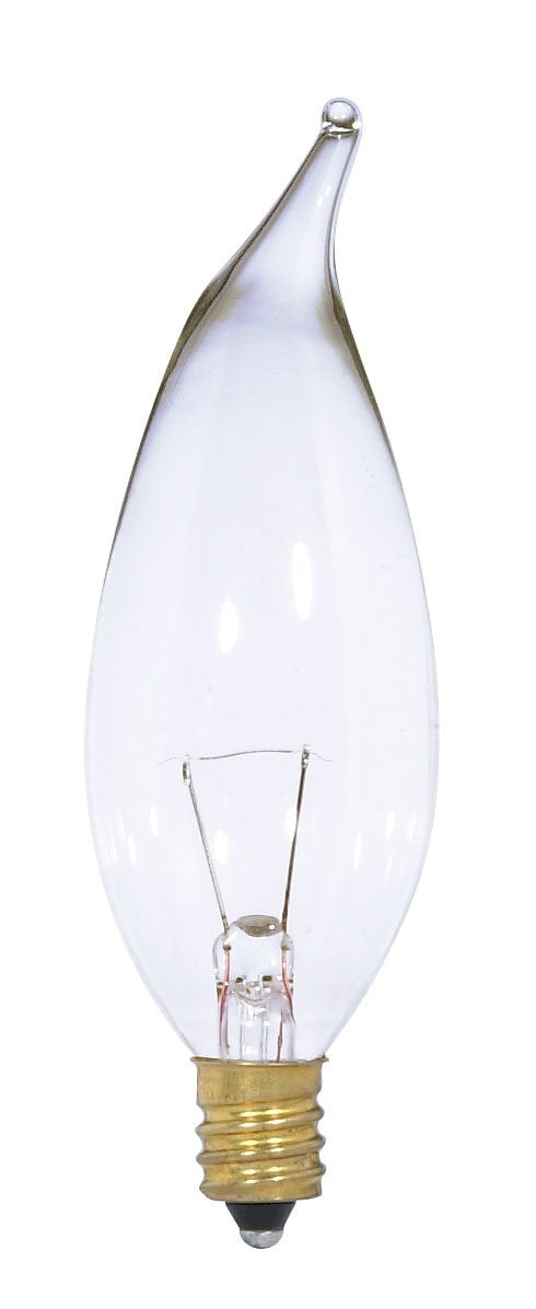 Satco S3867 15W CA10 Clear Glass Light Bulb, 12V Candelabra Base