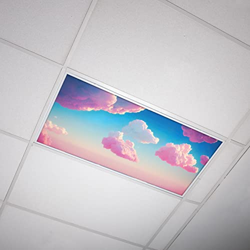 OCTO LIGHTS Fluorescent Light Cover Backlit Film Insert 2x4 Pink Clouds 22.38inx46.5in Classroom Office Lighting Solution