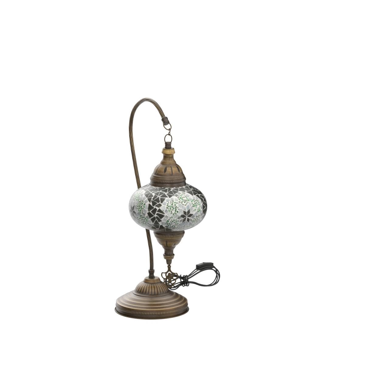 mozaist Turkish Mosaic Table Lamp, Glass Swan Neck Design, Vintage Style, E12 Socket, A30 Color