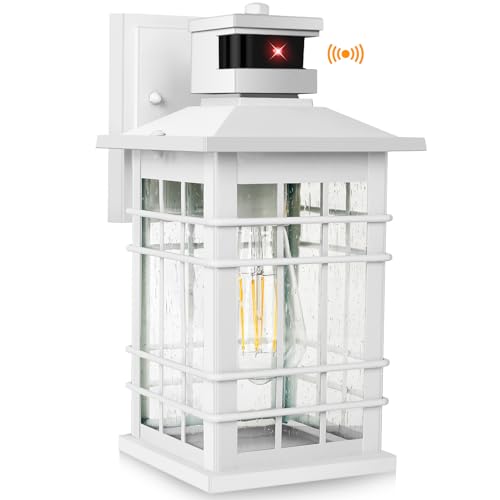 Motion Sensor Outside Wall Lantern Waterproof  White Dusk Dawn Outdoor Lighting Wall Mount With Tempered Glass  Modern Anti-Rust Motion Porch Light Fixture For Hallway Entryway Doorway