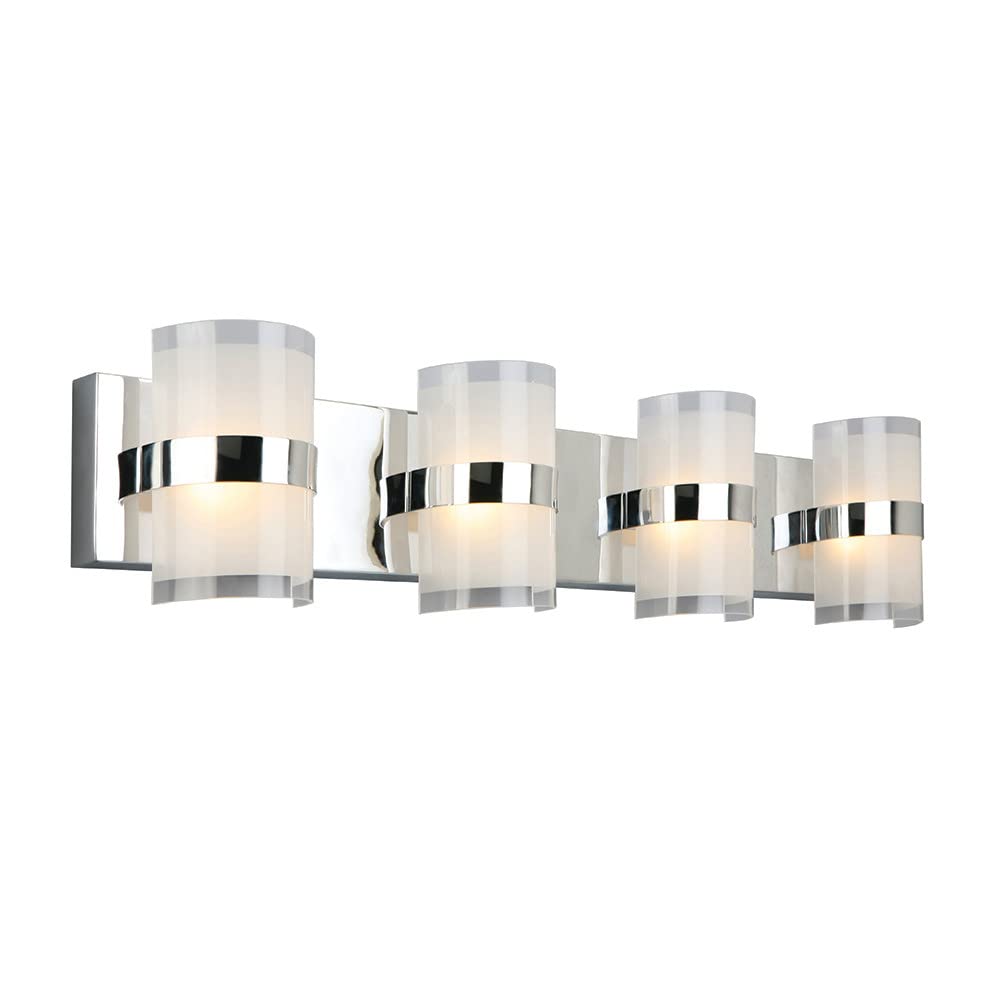 Design House Haswell Vanity Light, 4-Light Integrated Led Bathroom Fixture, Acrylic Frosted Shade, Polished Chrome, Modern Wall