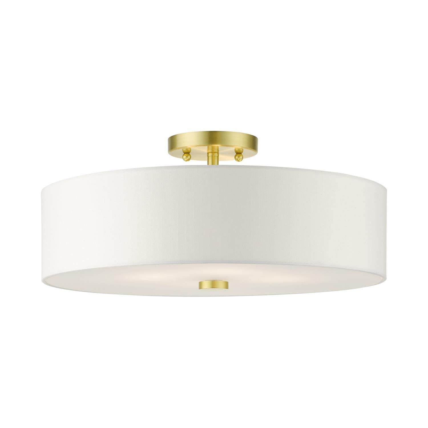 Livex Lighting 51055-12 Meridian Collection 4-Light Semi Flush Mount Ceiling Light With Off-White Hardback Fabric Shade, Satin B