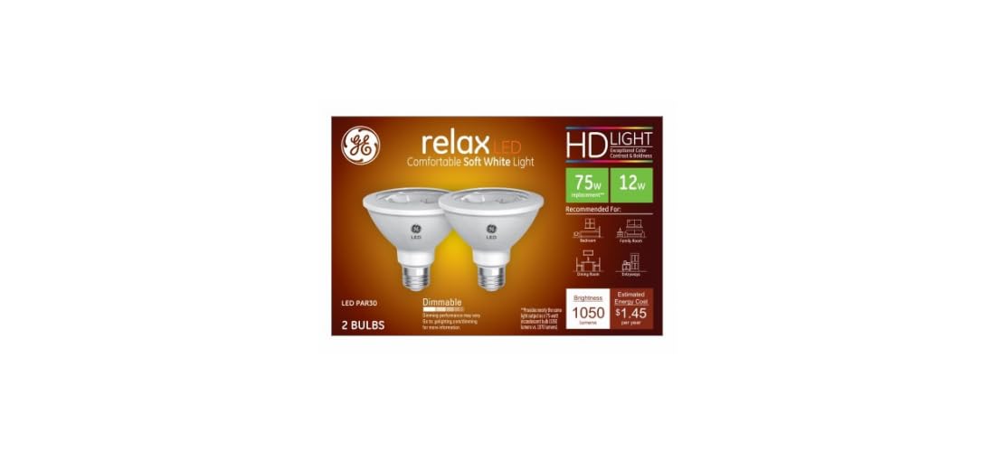 Ge Relax Led Light Bulb, 75 Watt, Soft White, Par30 Outdoor Floodlights (2 Pack)