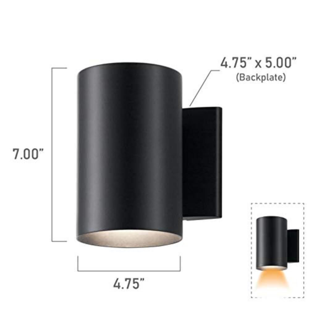 Kichler Outdoor Wall Sconce, 1-Light Cylinder Fixture, 7in H x 5in W, Black, Aluminum, Model 9234BK