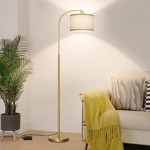 Boncoo Led Floor Lamp Fully Dimmable Modern Standing Lamp Arc Floor Lamp With Adjustable Drum Shade, Gold Tall Pole Reading Lamp