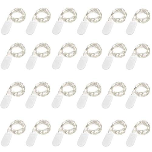 NiniTe LIGHTS 24 Pack Fairy Lights Battery Operated 20 LED Mini String Lights 6.6ft Silver Wire Cool White