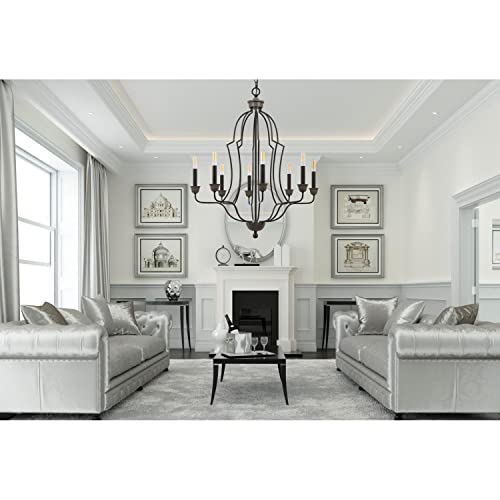 Cal Lighting FX-3689-8 Transitional Eight Light Chandelier, Textured Bronze, 29.25in x 29.25in x 33.75in, Iron