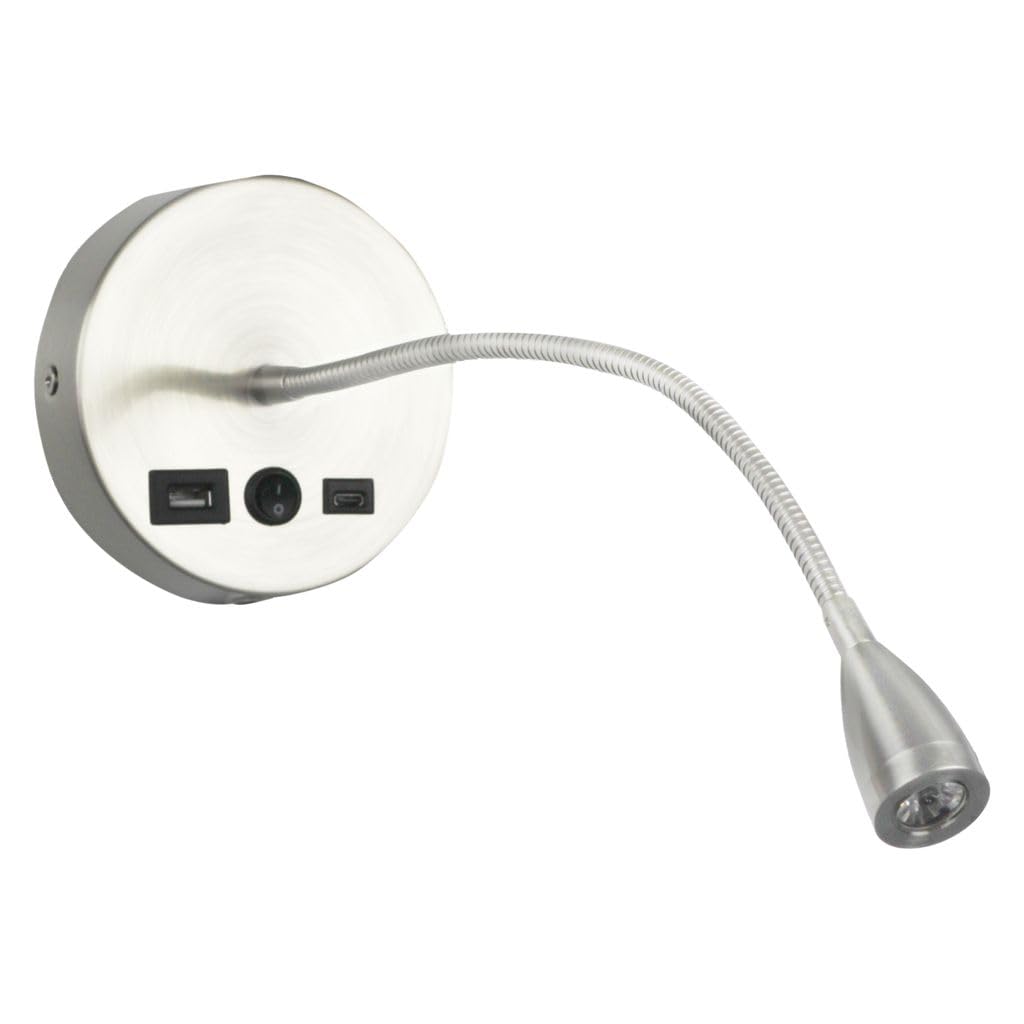 Newhouse Lighting 4.5 in. W x 15 in. H Selene Gooseneck Reading Light in Brushed Steel with USB-A and USB-C Charging Ports NHRL-