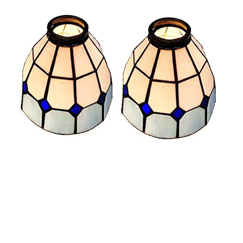 HUIMEIJU Glass single lampshade 2PCS set Blue glass fan lamp, wall lamp, chandelier replacement lampshade 6 inch stained glass s