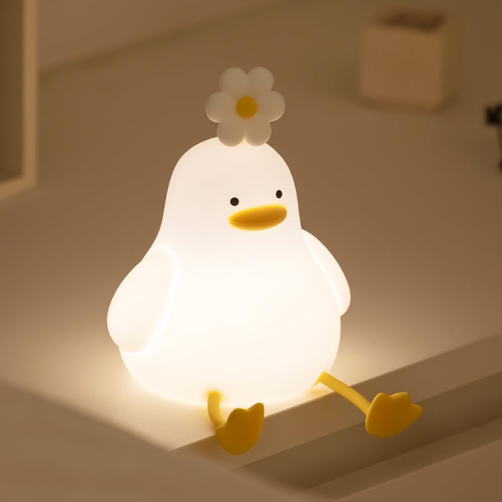 KinYiLO Cute Duck Night Light for Baby Kids Toddler, 3 Level Dimmable Squishy Duck Lamp, 30 Min Timer Off Nursery Bedside Nightl