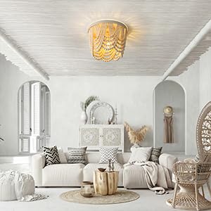 Ryahq Bohemian Wood Beaded Lamp -3 Lamp Recessed Mounted Ceiling Lamp Primary Color Antique Rustic Mini Chandelier For Dining Ro