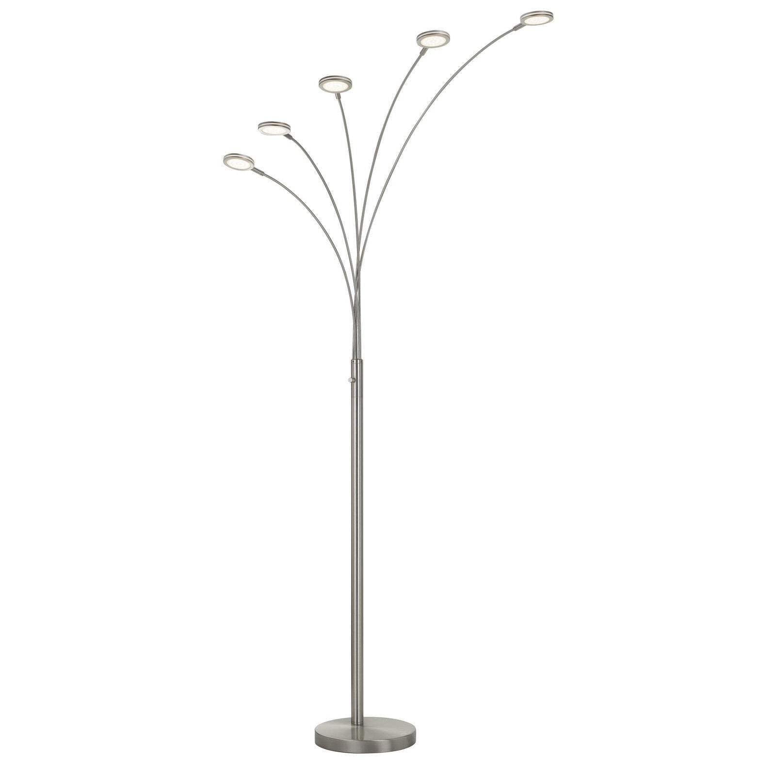 Homeroots Five Light Led Arc Floor Lamp - 72 In. Nickel Metal Design