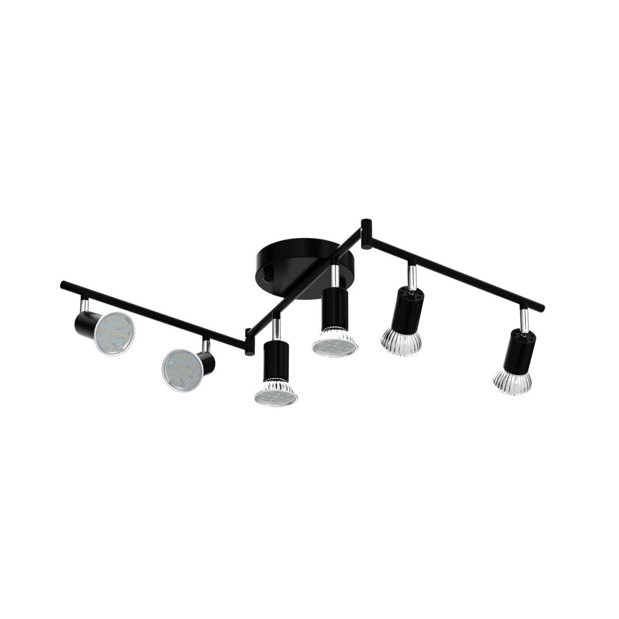 Unicozin Led 6-Light Track Lighting Kit - Black, 6-Way Ceiling Spot Lights With Flexibly Rotatable Heads, Includes 6 X Led Gu10