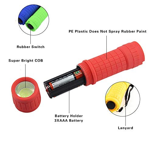 Whaply 6-Pack Small Mini Flashlight Set, 5 Colors, Cob Led Handheld Flashlight With Lanyard,18-Pack Aaa Battery Included For Kid
