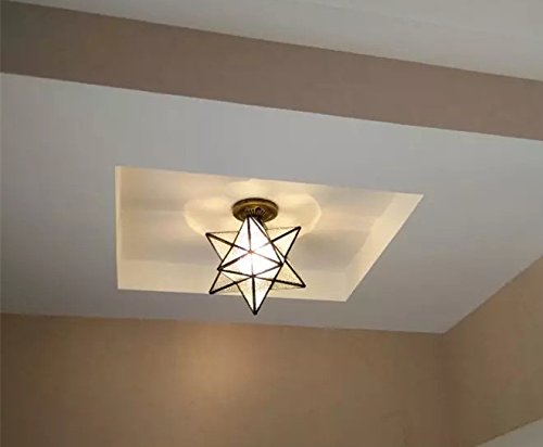 Crystal Flush Mount Moravian Star Ceiling Light Shade With E26 Bulb 8'' Close To Ceiling Light Fixtures For Indoor Restaurant Cafe Loft Bar Living Study Room Corridor Aisle (20Cm)