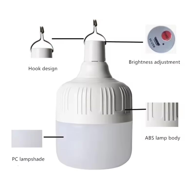 XLSBZ Rechargeable Camping Lantern - IPX7 Waterproof, 3600mAh Battery, 5 Light Modes, 6.8x4.8in, White, Model LED-G