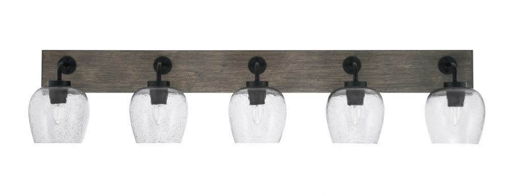 Toltec Lighting 1775-Mbdw-4812 Oxbridge - 5 Light Bath Bar-9.75 Inches Tall And 46.75 Inches Length, Finish Color: Matte Black/Painted Distressed Wood-Look Metal, Glass Color: Smoke Bubble