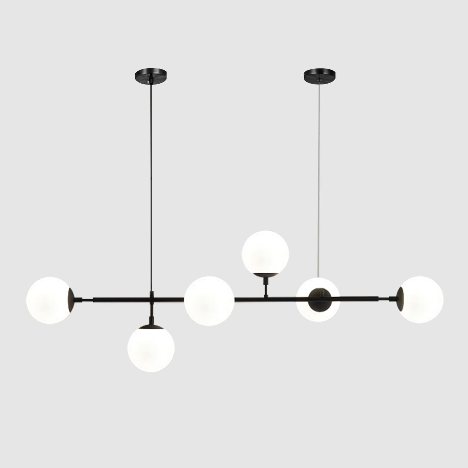 Kco Lighting Mid Century Modern Chandelier Black Linear Sputnik Pendant Light Contemporary 6-Light Glass Globe Chandelier Adjust