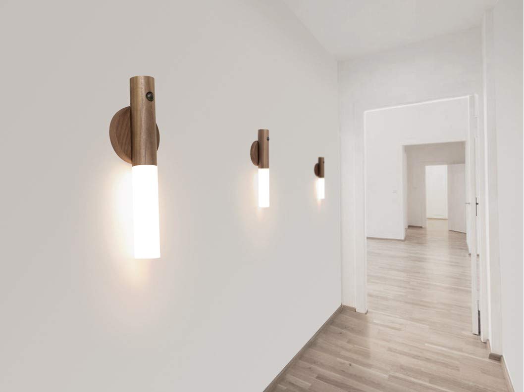 Hireath Mini Wireless Portable Led Motion Sensor Night Light,Large Battery Rechargeable,Wood Stick Torch Magnet Light For Stairway, Bedroom, Kidsroom, Bathroom, Hallway, Wardobe, Wall, Cabinet