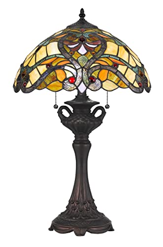 Cal Lighting BO-2796TB Tiffany Two Light Table Lamp, 15.38 inches, Resin, Multicolor, Bronze/Dark Finish