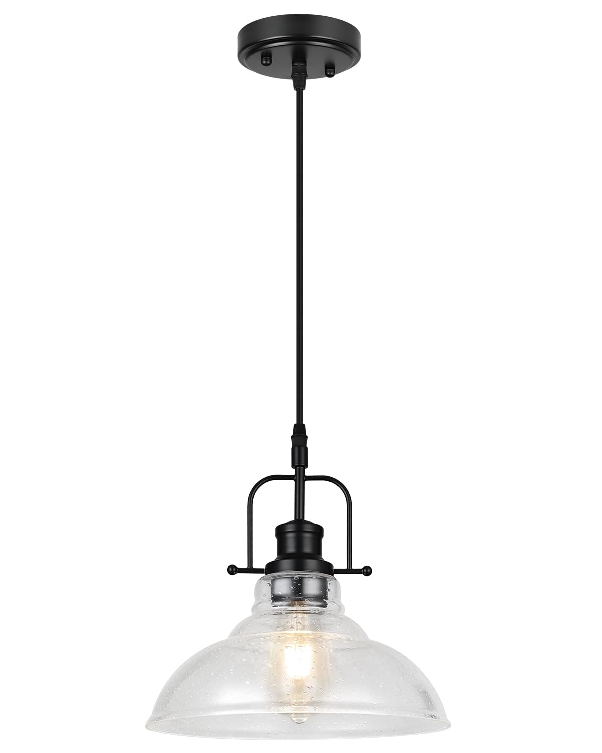 WILON Seeded Glass Pendant Lights Kitchen Island Lighting, Black Modern Farmhouse Pendant Light Fixture with E26 Base, Vintage H