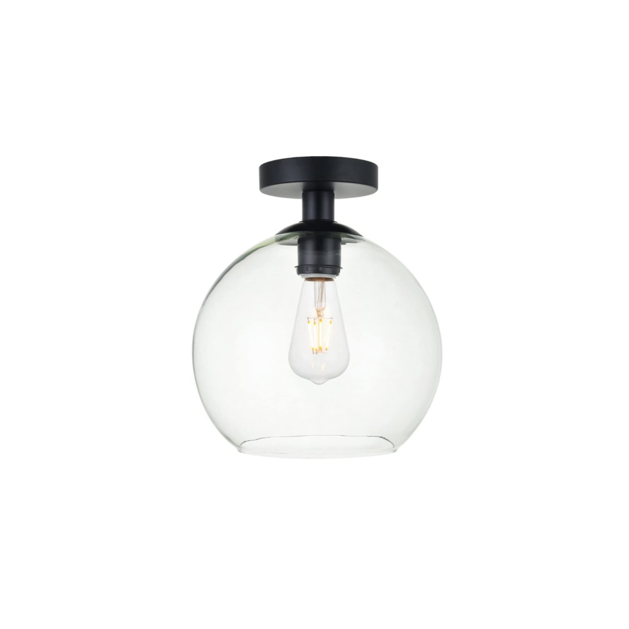 Elegant Lighting Baxter 1 Light Flush Mount, Iron, Clear Glass, Model LD2210BK, Black