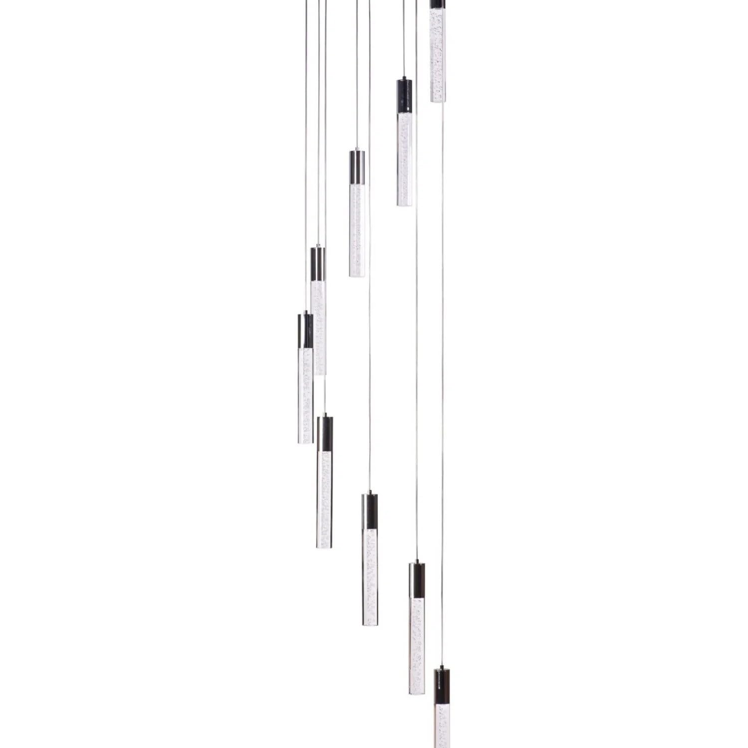 Finesse Decor Sparkling Night Cylinder Chandelier - 9 Light, Metal, Silver, Model FN-1260-9