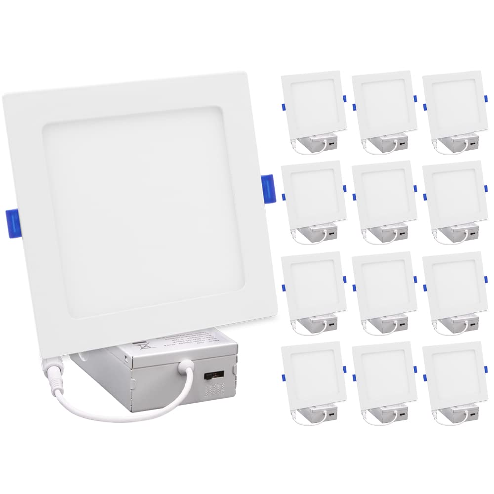 Maxxima 6 in. Slim LED Downlight - Canless Square 5 CCT Ultra-Thin Recessed, 1000 Lumens, Color Selectable 2700K-5000K (2700K/30