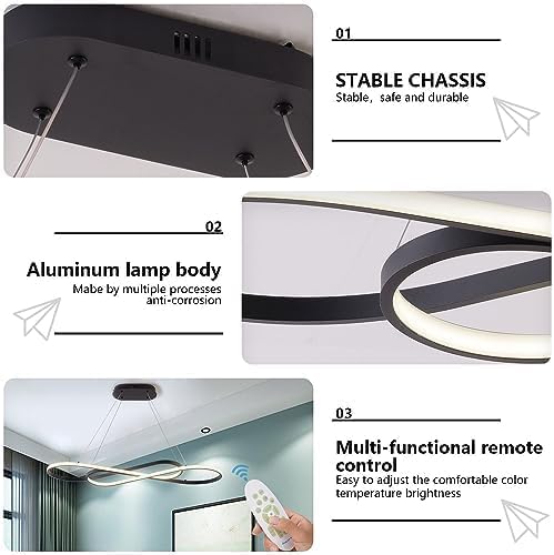 Likflyer Led Pendant Light, Modern Chandelier,Dimmable Black Led Chandelier For Dining Room Light Fixture Over Table Modern Kitchen Island Lighting With Remote,Height Adjustable Ceiling Lamps